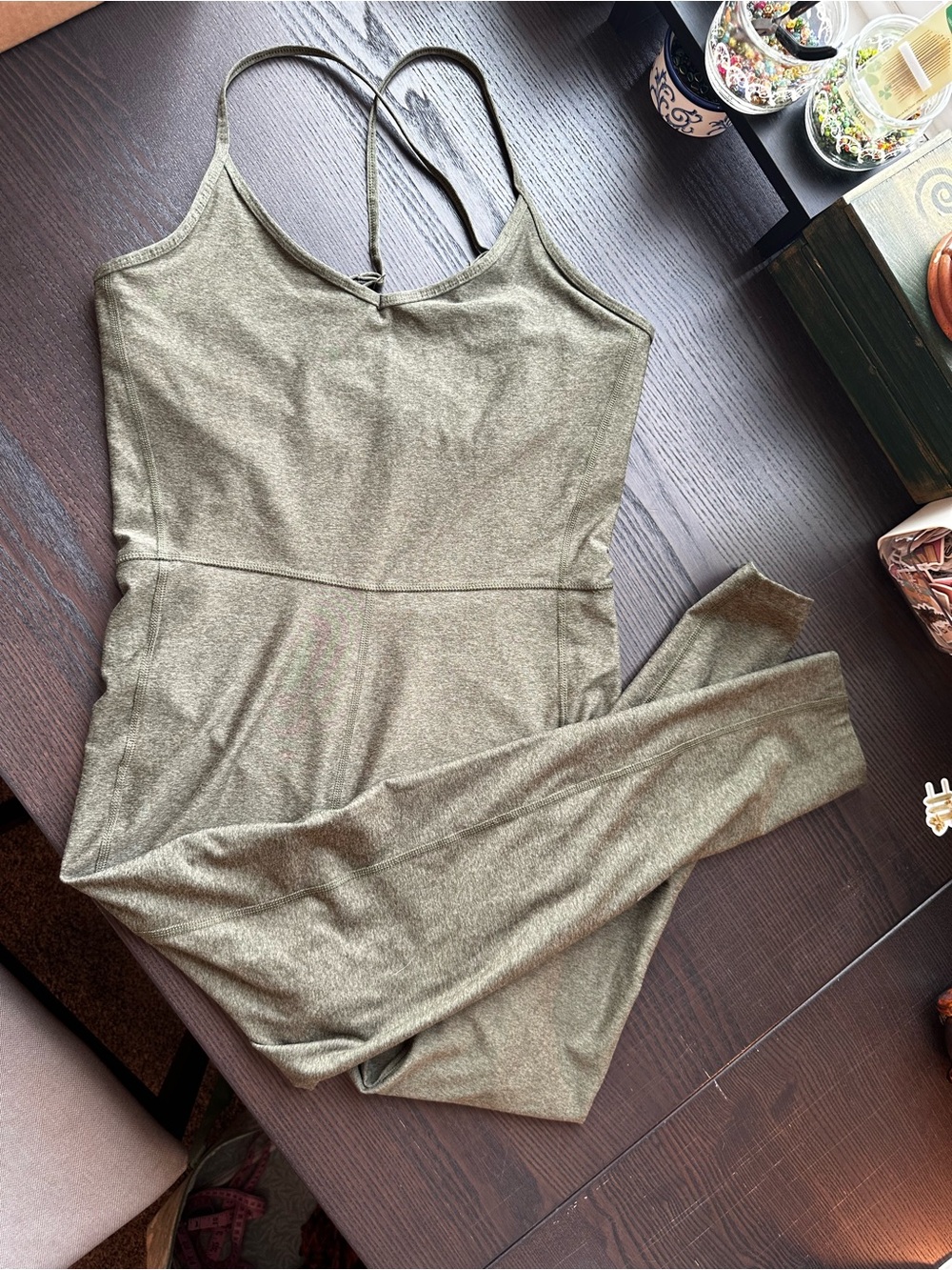 Old Navy Active Olive Green Yoga Jumpsuit Built-In Bra Athleisure - Picture 6 of 10